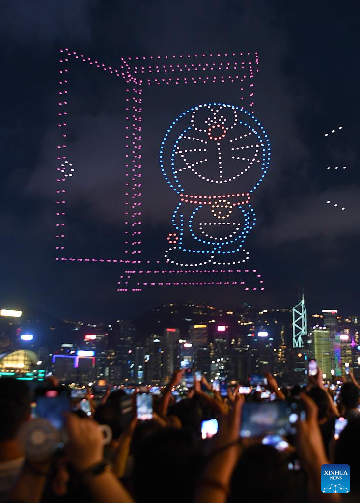 Pertunjukan Cahaya Dron Tampilkan Doraemon di HK